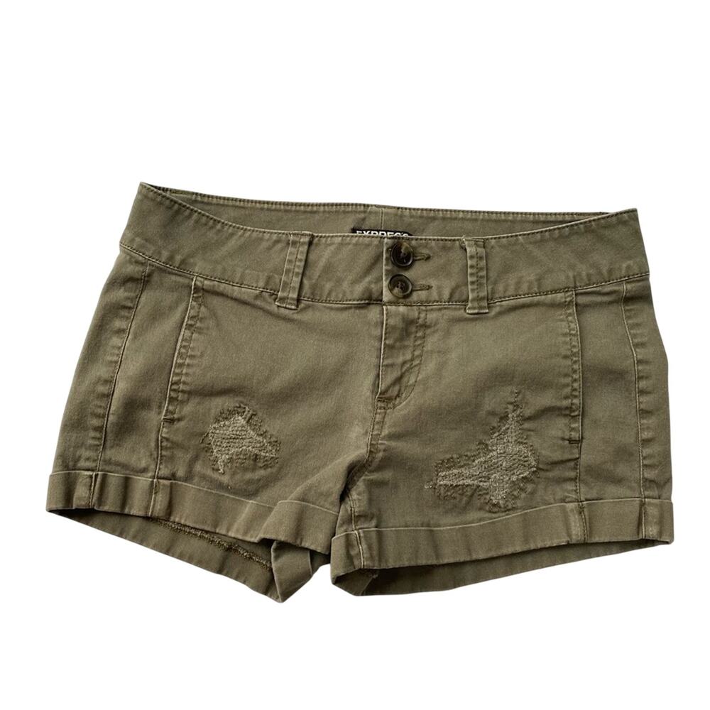 Express Army green distressed shorts 0